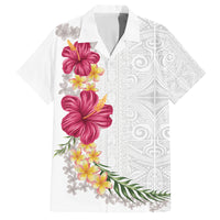 Hawaiian Plumeria and Hibiscus Family Matching Summer Maxi Dress and Hawaiian Shirt White Mode