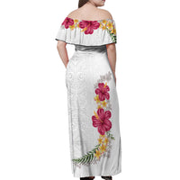 Hawaiian Plumeria and Hibiscus Off Shoulder Maxi Dress White Mode