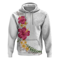 Hawaiian Plumeria and Hibiscus Zip Hoodie White Mode