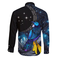 New Zealand Tui Bird Matariki Family Matching Off Shoulder Maxi Dress and Hawaiian Shirt Galaxy Fern With Maori Pattern LT03 - Polynesian Pride