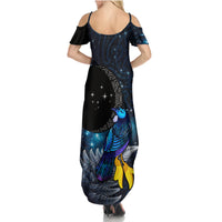 New Zealand Tui Bird Matariki Family Matching Summer Maxi Dress and Hawaiian Shirt Galaxy Fern With Maori Pattern LT03 - Polynesian Pride