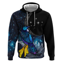 New Zealand Tui Bird Matariki Hoodie Galaxy Fern With Maori Pattern LT03 Pullover Hoodie Blue - Polynesian Pride