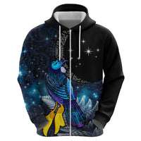 New Zealand Tui Bird Matariki Hoodie Galaxy Fern With Maori Pattern LT03 - Polynesian Pride