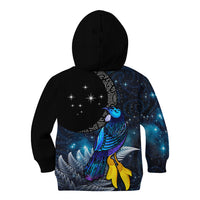 New Zealand Tui Bird Matariki Kid Hoodie Galaxy Fern With Maori Pattern