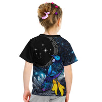 New Zealand Tui Bird Matariki Kid T Shirt Galaxy Fern With Maori Pattern LT03 - Polynesian Pride