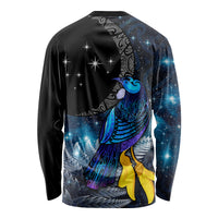 New Zealand Tui Bird Matariki Long Sleeve Shirt Galaxy Fern With Maori Pattern LT03 - Polynesian Pride