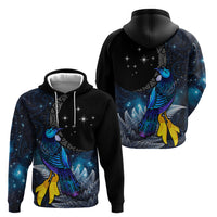 New Zealand Tui Bird Matariki Zip Hoodie Galaxy Fern With Maori Pattern LT03 - Polynesian Pride