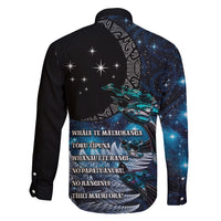 New Zealand Tui Bird Family Matching Off Shoulder Short Dress and Hawaiian Shirt Matariki Poetry Pattern Galaxy Style LT03 - Polynesian Pride