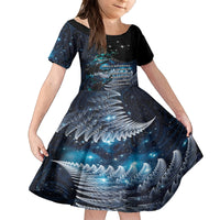 New Zealand Tui Bird Family Matching Tank Maxi Dress and Hawaiian Shirt Matariki Poetry Pattern Galaxy Style LT03 Daughter's Dress Blue - Polynesian Pride