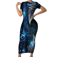 New Zealand Matariki Family Matching Short Sleeve Bodycon Dress and Hawaiian Shirt The Tribal Maori Face and Silver Fern