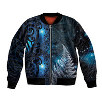 New Zealand Matariki Sleeve Zip Bomber Jacket The Tribal Maori Face and Silver Fern