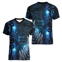 New Zealand Matariki Women V-Neck T-Shirt The Tribal Maori Face and Silver Fern
