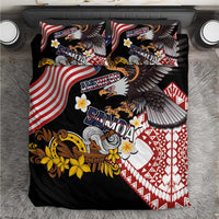 United States and American Samoa Together Bedding Set Bald Eagle and Polynesian Traditional Culture with Plumeria LT03 Black - Polynesian Pride