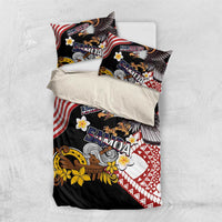 United States and American Samoa Together Bedding Set Bald Eagle and Polynesian Traditional Culture with Plumeria LT03 US Twin 172cm x 218cm Black - Polynesian Pride