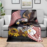 United States and American Samoa Together Blanket Bald Eagle and Polynesian Traditional Culture with Plumeria