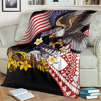 United States and American Samoa Together Blanket Bald Eagle and Polynesian Traditional Culture with Plumeria