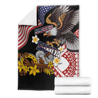 United States and American Samoa Together Blanket Bald Eagle and Polynesian Traditional Culture with Plumeria