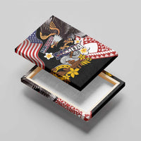United States and American Samoa Together Canvas Wall Art Bald Eagle and Polynesian Traditional Culture with Plumeria