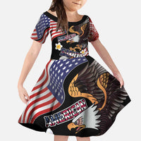 United States and American Samoa Together Family Matching Short Sleeve Bodycon Dress and Hawaiian Shirt Bald Eagle and Polynesian Traditional Culture with Plumeria