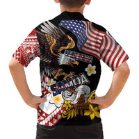 United States and American Samoa Together Hawaiian Shirt Bald Eagle and Polynesian Traditional Culture with Plumeria