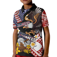 United States and American Samoa Together Kid Polo Shirt Bald Eagle and Polynesian Traditional Culture with Plumeria