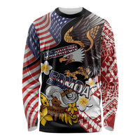 United States and American Samoa Together Long Sleeve Shirt Bald Eagle and Polynesian Traditional Culture with Plumeria
