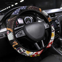 United States and American Samoa Together Steering Wheel Cover Bald Eagle and Polynesian Traditional Culture with Plumeria LT03 Universal Fit Black - Polynesian Pride