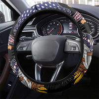 United States and American Samoa Together Steering Wheel Cover Bald Eagle and Polynesian Traditional Culture with Plumeria LT03 - Polynesian Pride