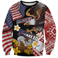 United States and American Samoa Together Sweatshirt Bald Eagle and Polynesian Traditional Culture with Plumeria