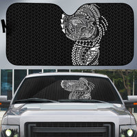 Hawaiian Traditional Tattoos Auto Sun Shade Kakau Tribal Tropical Plant Motif Black Color LT03 Black - Polynesian Pride