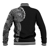 Hawaiian Traditional Tattoos Baseball Jacket Kakau Tribal Tropical Plant Motif Black Color LT03 - Polynesian Pride
