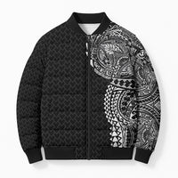 Hawaiian Traditional Tattoos Bomber Puffer Jacket Kakau Tribal Tropical Plant Motif Black Color LT03 Unisex Black - Polynesian Pride
