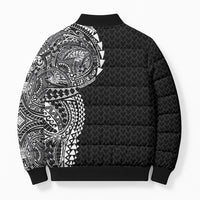 Hawaiian Traditional Tattoos Bomber Puffer Jacket Kakau Tribal Tropical Plant Motif Black Color LT03 - Polynesian Pride