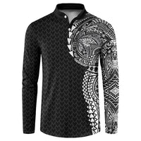 Hawaiian Traditional Tattoos Button Sweatshirt Kakau Tribal Tropical Plant Motif Black Color LT03 Black - Polynesian Pride