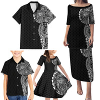 Hawaiian Traditional Tattoos Family Matching Puletasi and Hawaiian Shirt Kakau Tribal Tropical Plant Motif Black Color LT03 - Polynesian Pride