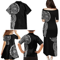 Hawaiian Traditional Tattoos Family Matching Puletasi and Hawaiian Shirt Kakau Tribal Tropical Plant Motif Black Color LT03 - Polynesian Pride