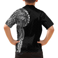Hawaiian Traditional Tattoos Family Matching Summer Maxi Dress and Hawaiian Shirt Kakau Tribal Tropical Plant Motif Black Color LT03 - Polynesian Pride
