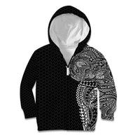 Hawaiian Traditional Tattoos Kid Hoodie Kakau Tribal Tropical Plant Motif Black Color LT03 Zip Hoodie Black - Polynesian Pride