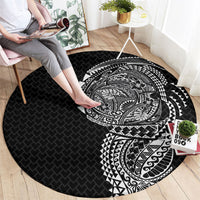 Hawaiian Traditional Tattoos Round Carpet Kakau Tribal Tropical Plant Motif Black Color LT03 - Polynesian Pride