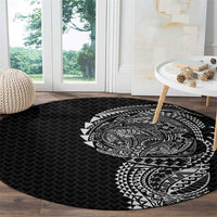 Hawaiian Traditional Tattoos Round Carpet Kakau Tribal Tropical Plant Motif Black Color LT03 - Polynesian Pride