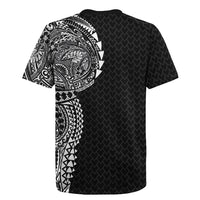 Hawaiian Traditional Tattoos Rugby Jersey Kakau Tribal Tropical Plant Motif Black Color