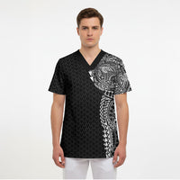 Hawaiian Traditional Tattoos Scrub Top Kakau Tribal Tropical Plant Motif Black Color LT03 - Polynesian Pride