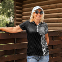 Hawaiian Traditional Tattoos Women Polo Shirt Kakau Tribal Tropical Plant Motif Black Color LT03 - Polynesian Pride