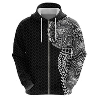 Hawaiian Traditional Tattoos Zip Hoodie Kakau Tribal Tropical Plant Motif Black Color LT03 - Polynesian Pride