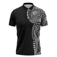 Hawaiian Traditional Tattoos Zipper Polo Shirt Kakau Tribal Tropical Plant Motif Black Color LT03 Black - Polynesian Pride
