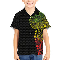 Hawaiian Traditional Tattoos Family Matching Off The Shoulder Long Sleeve Dress and Hawaiian Shirt Kakau Tribal Tropical Plant Motif Kanaka Maoli Flag Color Inspired LT03 Son's Shirt Multicolor - Polynesian Pride