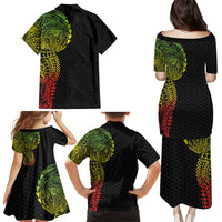 Hawaiian Traditional Tattoos Family Matching Puletasi and Hawaiian Shirt Kakau Tribal Tropical Plant Motif Kanaka Maoli Flag Color Inspired LT03 - Polynesian Pride