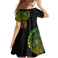 Hawaiian Traditional Tattoos Kid Short Sleeve Dress Kakau Tribal Tropical Plant Motif Kanaka Maoli Flag Color Inspired LT03 - Polynesian Pride