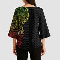 Hawaiian Traditional Tattoos Kimono Sleeve Blouse Kakau Tribal Tropical Plant Motif Kanaka Maoli Flag Color Inspired LT03 - Polynesian Pride