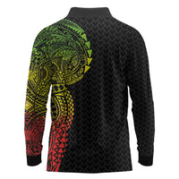 Hawaiian Traditional Tattoos Long Sleeve Polo Shirt Kakau Tribal Tropical Plant Motif Kanaka Maoli Flag Color Inspired LT03 - Polynesian Pride
